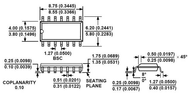 Чертёж корпуса SO14-150 (SOIC-14)