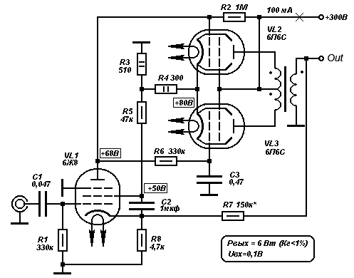 Двухтактный ламповый усилитель класса А