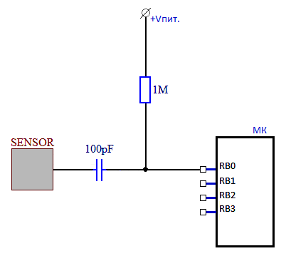 Схема сенсорной кнопки для микроконтроллера