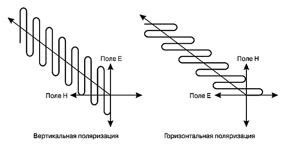 Схематическое изображение линейной поляризации электромагнитных волн