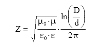 Формула расчёта волнового сопротивления коаксиальной линии